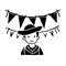 boy in hat with pennants on background brazilian cultural festivity day of sao joao festa junina