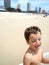 A boy is having fun on bigest and most beautiful beach of Gold Coast Australia