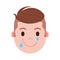 Boy head emoji personage icon with facial emotions, avatar character, man happy crying face with different male emotions