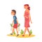 Boy Helping Pregnant Woman Carry Shopping Bags with Groceries Polite Boy, Good Manners Vector Illustration