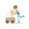 Boy And His Dad Playing Toy Car, Traditional Male Kid Role Expected Classic Behavior Illustration