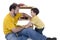 Boy And His Father Building A Storage Cabinet Together