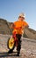 Boy on his red balance bike