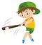 Boy hitting ball with wooden bat