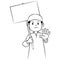 Boy hold board, cartoon Illustration