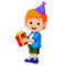 Boy holding birthday gifts