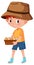 Boy holding egg basket cartoon character isolated on white background