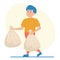 Boy holding garbage bags vector isolated illustration