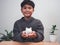 A boy holding piggy bank. Learning financial responsibility and projecting savings. savings concept. investment concept