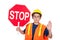 Boy holding stop sign