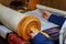 Boy holding Torah scrolls