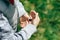 Boy holds captured beetle in his hand