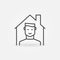 Boy in House outline icon - Stay at Home vector linear symbol