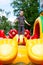 Boy in inflatable playground