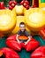Boy in inflatable playground