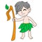 Boy of the interior tribe wearing clothes made of leaves, doodle icon image kawaii