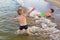 Boy jumping freedom in the beach 2021 play