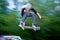Boy jumps on skateboard in skatepark