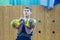 The boy in the kettlebell sport