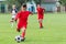 Boy kicking soccer ball