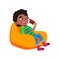 Boy Kid Eating Ice Cream In Soft Chair Vector