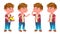 Boy Kindergarten Kid Poses Set Vector. Childhood. Friend. For Postcard, Cover, Placard Design. Isolated Cartoon