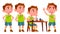 Boy Kindergarten Kid Poses Set Vector. Playful Positive Small Baby. For Presentation, Print, Invitation Design. Isolated