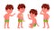 Boy Kindergarten Kid Poses Set Vector. Summer Vacation. Pool, Beach. Undressed. For Card, Advertisement, Greeting Design