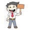 Boy is laughing carrying blank board template, doodle icon image kawaii