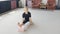 Boy learn to do yoga twine and fell pose. Flexible, beautiful body.