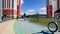 Boy learning to ride his bike on a track road. Footage. Concept for safety and child development