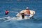 Boy learning waterski