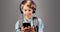 Boy listening to music isolated