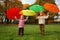 Boy and little girl in autumn park.