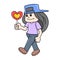 Boy with long hair is carrying candy love, doodle icon image kawaii