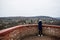 Boy looking at panorama Znojmo in Czech Republic