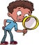 Boy looks enthusiastically through a magnifying glass
