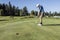 Boy makes contact on the ball with the putter