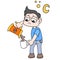 Boy is making hot coffee at night while enduring sleepiness, doodle icon image kawaii