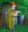 Boy with map fear lost in the jungle alone cartoon character illustration