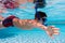 Boy in mask dive in swimming pool