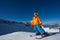 Boy in mask skiing on Krasnaya polyana ski resort