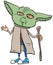 Boy in master Yoda costume at Halloween party cartoon illustration