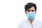 a boy with medical mask isolated on a white background. Protection against pollution and viruses