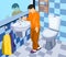 Boy in the morning in the bathroom and toilet illustration