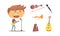 Boy Musician and Musical Instruments Set, Microphone, Guitar, Violin, Trumpet, Cartoon Vector Illustration