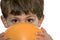 Boy with orange balloon