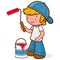 Boy painting with a paint roller and a bucket. Vector illustration