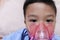 Boy patient with asthma allergy using the asthma inhaler.Inhaler mask for treatment in hospital.Health asthmatic in hospital.