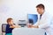 Boy at the pediatrician doctor, psychologist